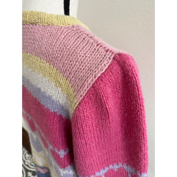 LoveShackFancy Shirelle Puff-Sleeve Heart Sweater Wool Alpaca Pink Icing Medium - Picture 6 of 15